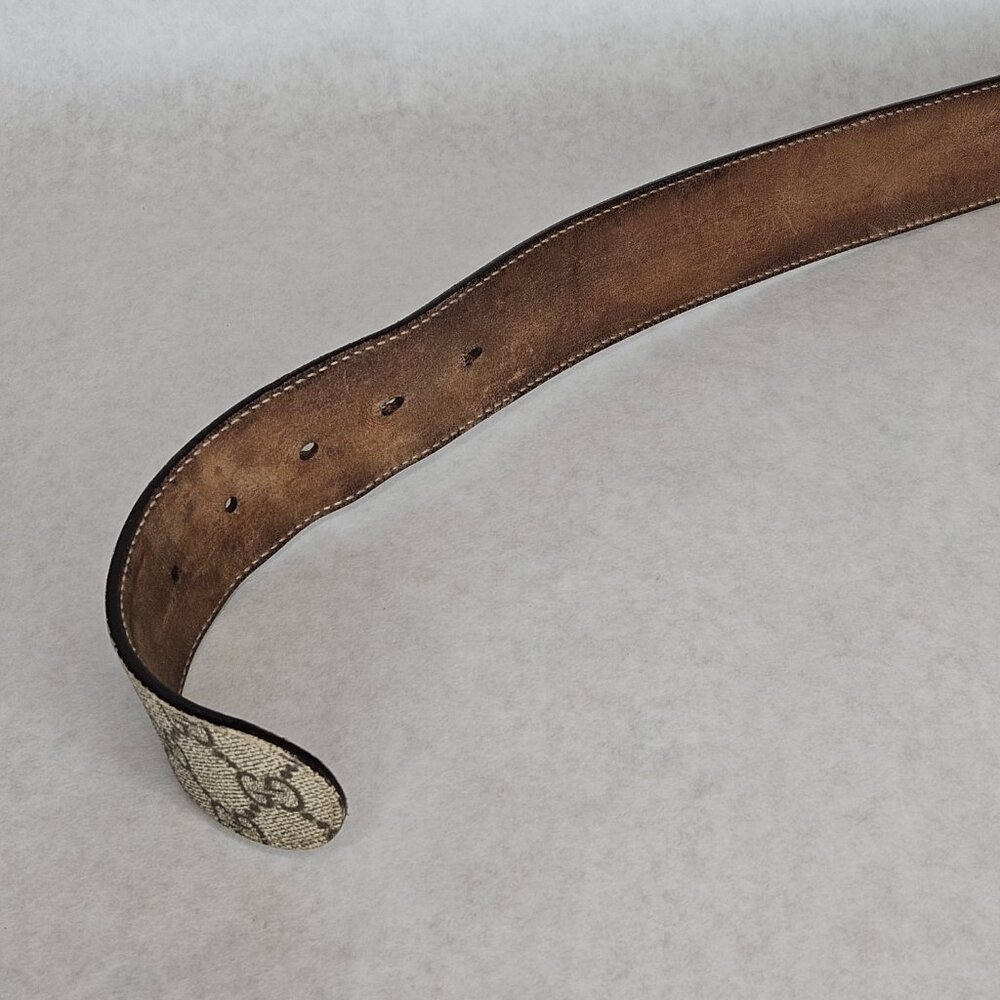 Men's Gucci Supreme GG Canvas Leather Belt 51 Inches Long 1.5" Wide 1 Tear - Picture 9 of 12